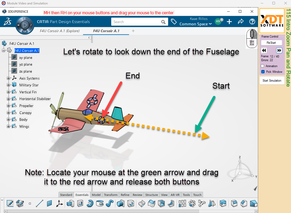 3DXTrain simulator showing CATIA 3DExperience (3DX)-style aircraft training module