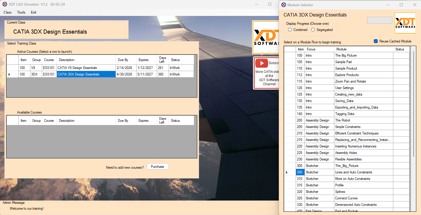 Course module selection screen